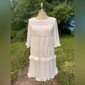 *Like New* Romantic White Ruffle & Lace Detail Shift Dress | Size S